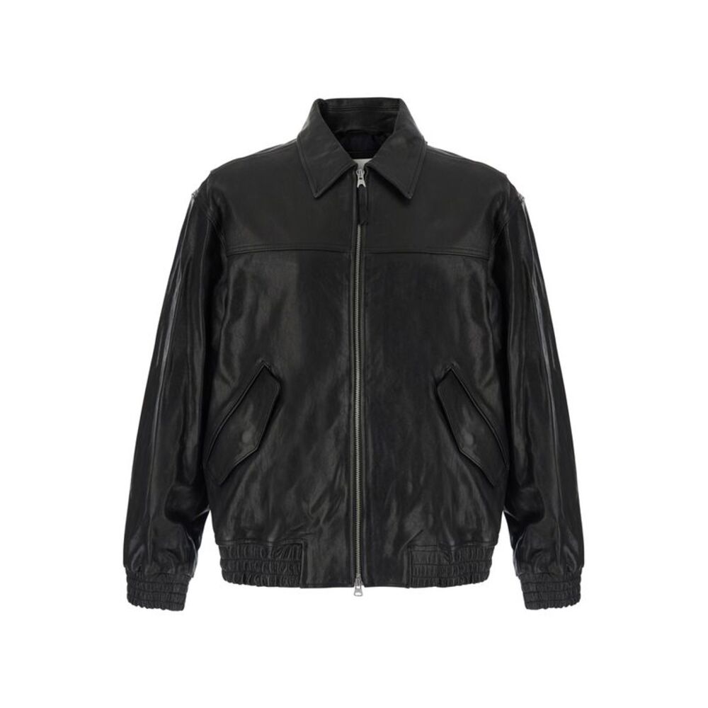 Dunst Men Black Jacket With Classic Collar And Side Flap Pockets In Leather Men